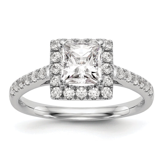 0.25ct. CZ Solid Real 14K White Gold Princess Square Halo Engagement Ring