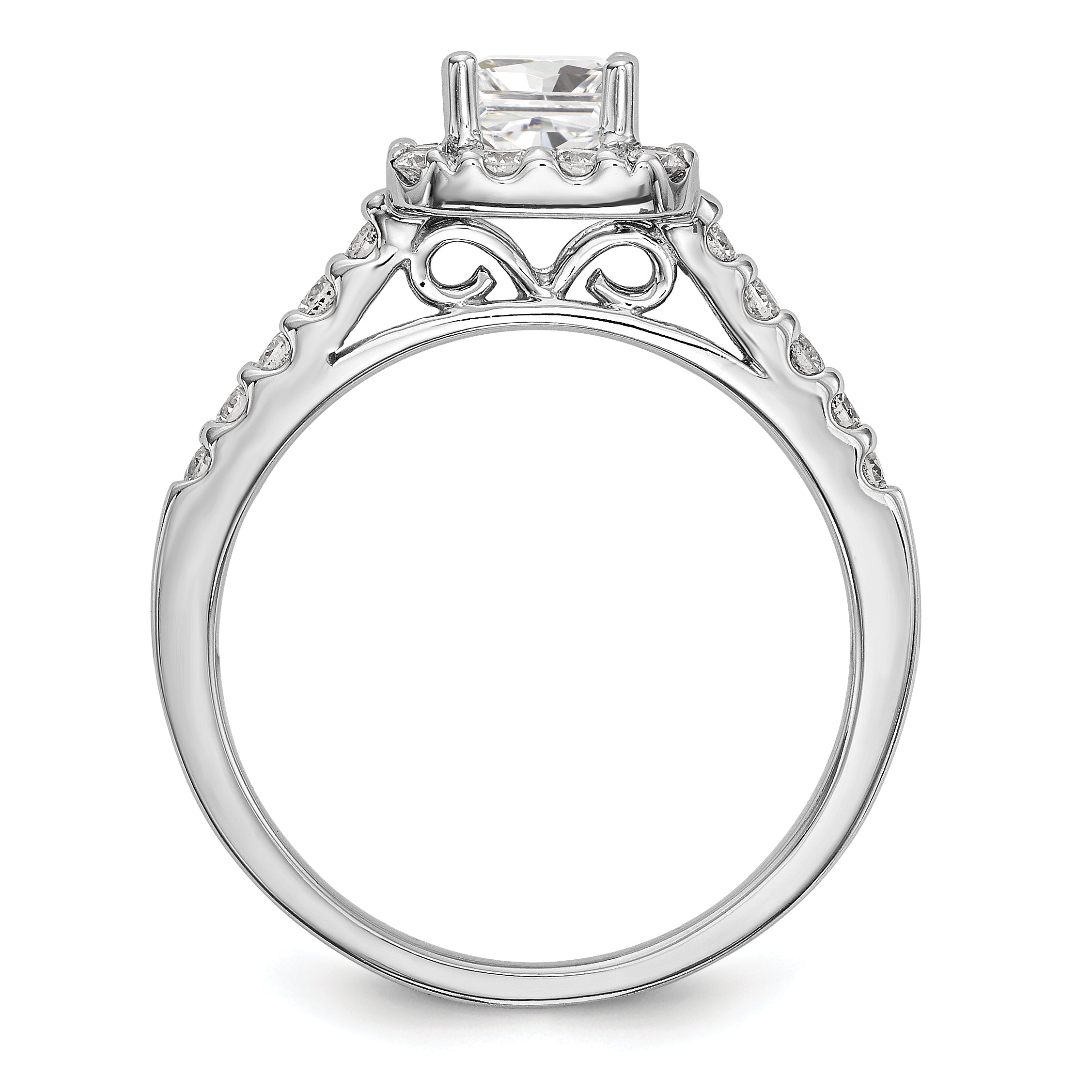 0.60ct. CZ Solid Real 14K White Gold Princess Square Halo Engagement Ring