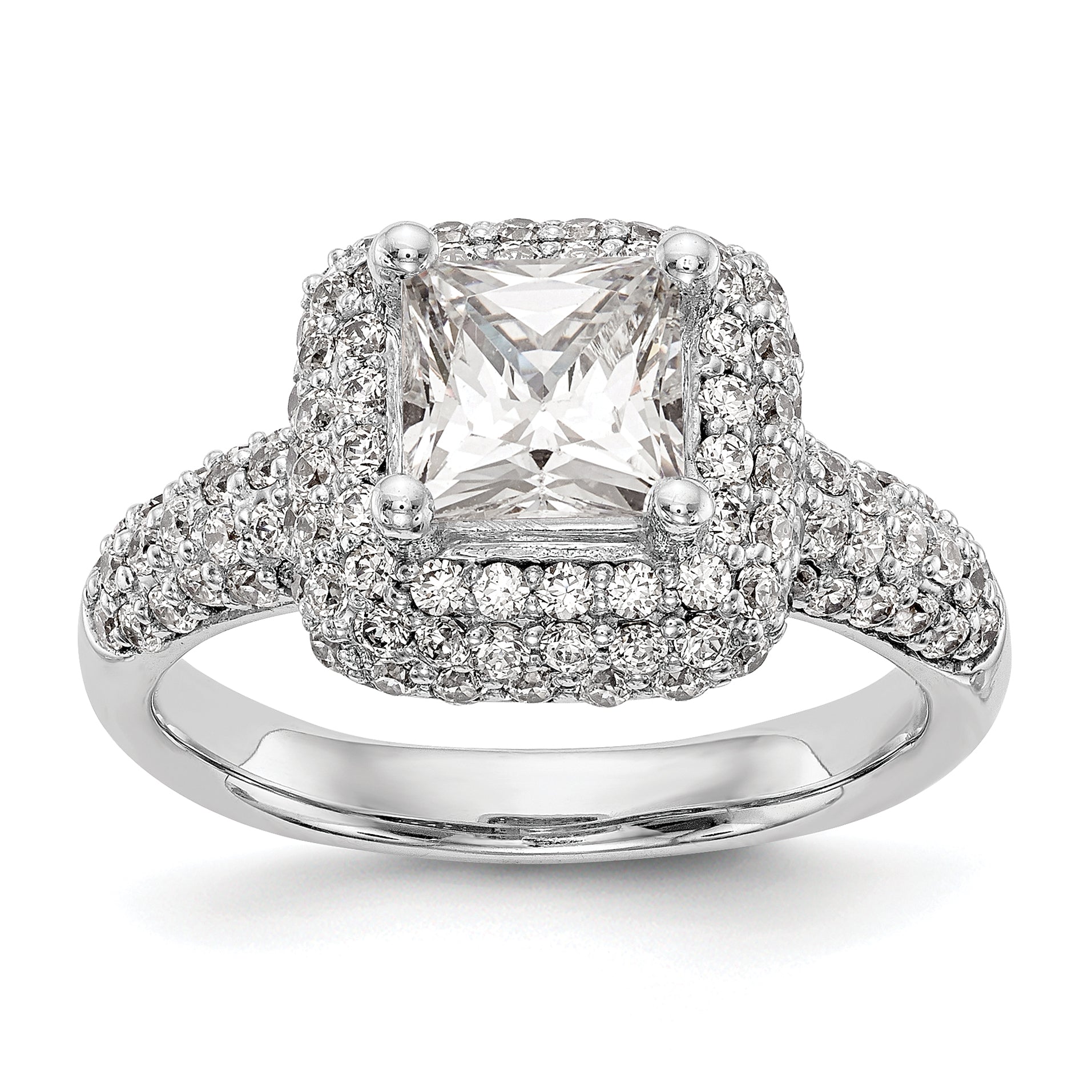 1.00ct. CZ Solid Real 14K White Gold Princess Cushion Halo Engagement Ring