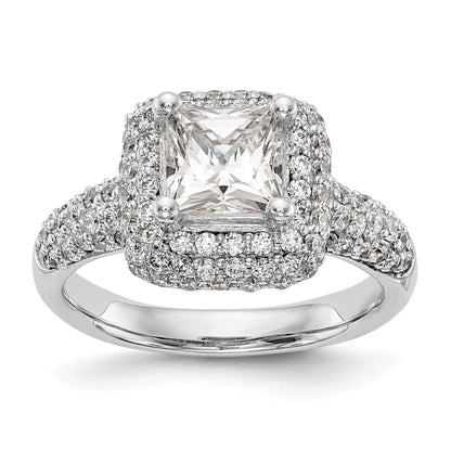 1.00ct. CZ Solid Real 14K White Gold Princess Cushion Halo Engagement Ring