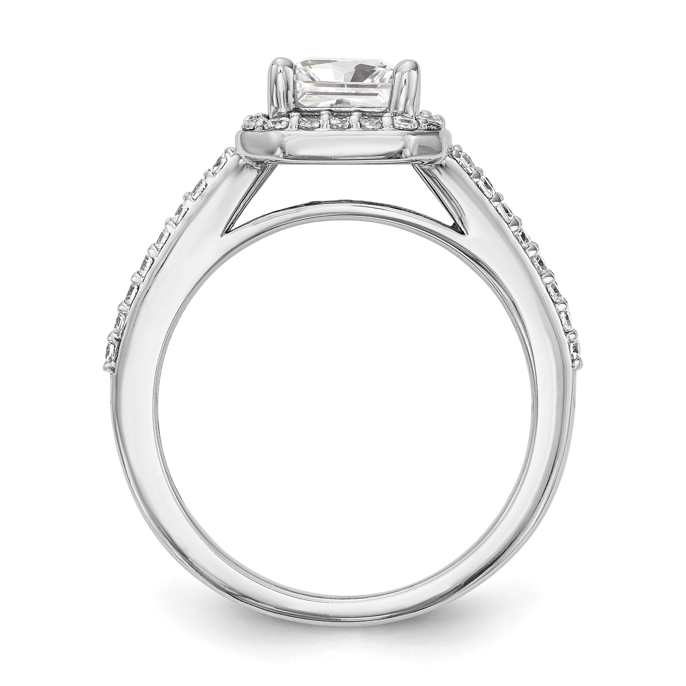 0.75ct. CZ Solid Real 14K White Gold Princess Cushion Halo Engagement Ring