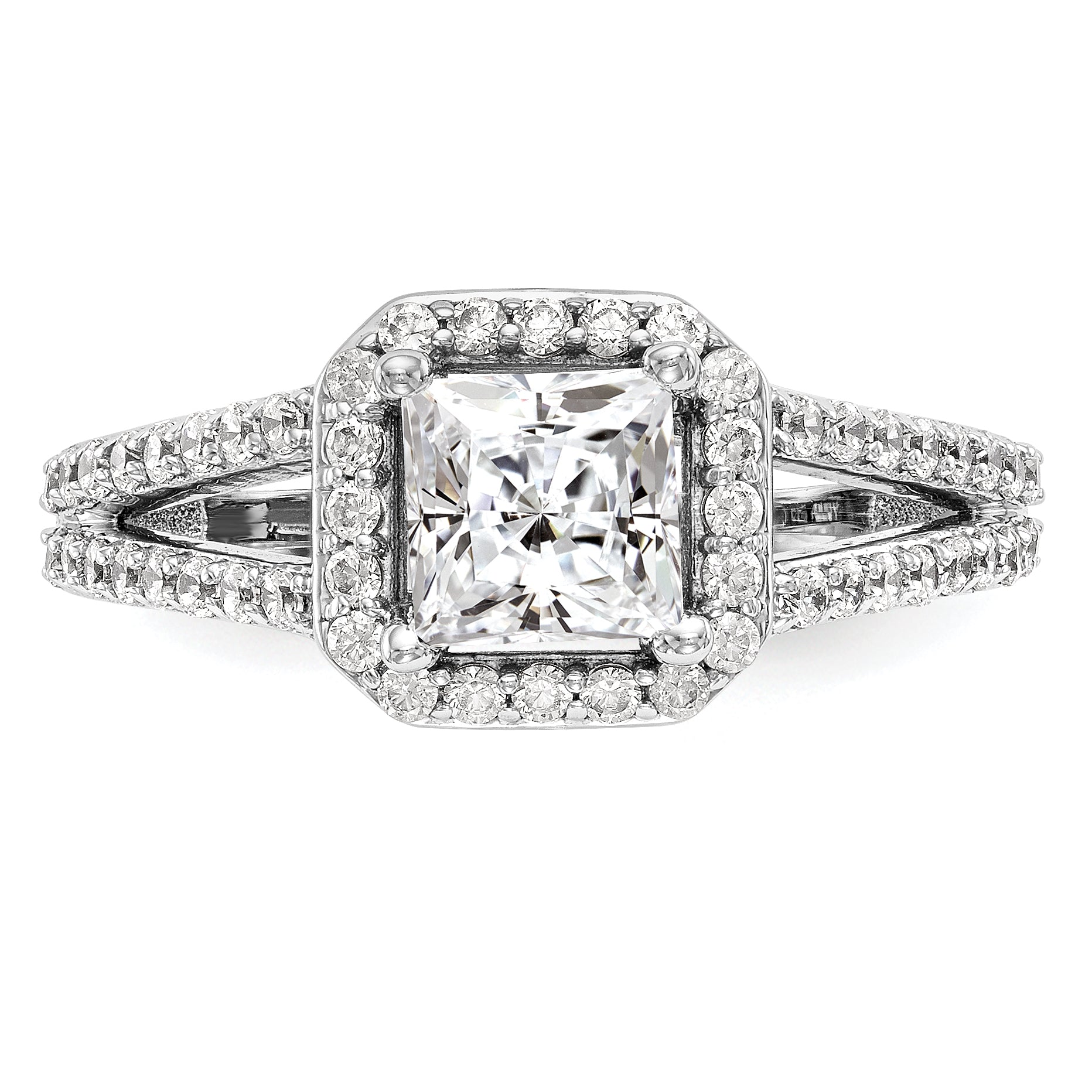 0.50ct. CZ Solid Real 14K White Gold Princess Cushion Halo Engagement Ring