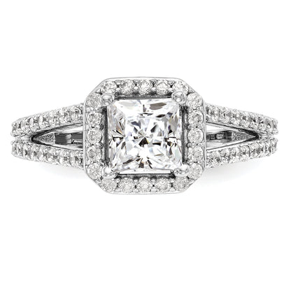 0.50ct. CZ Solid Real 14K White Gold Princess Cushion Halo Engagement Ring