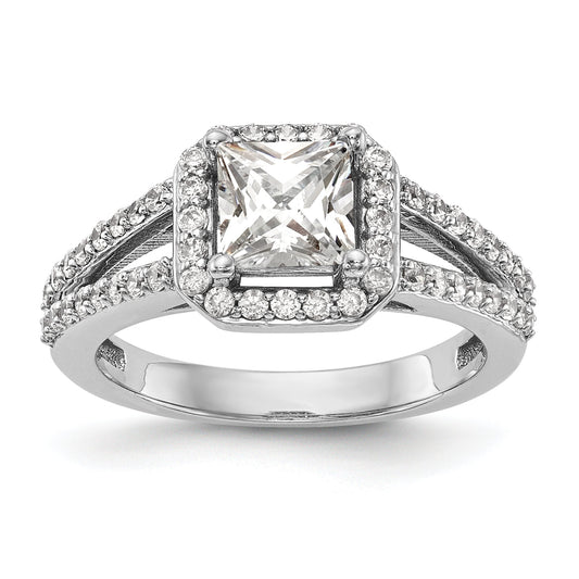 0.50ct. CZ Solid Real 14K White Gold Princess Cushion Halo Engagement Ring
