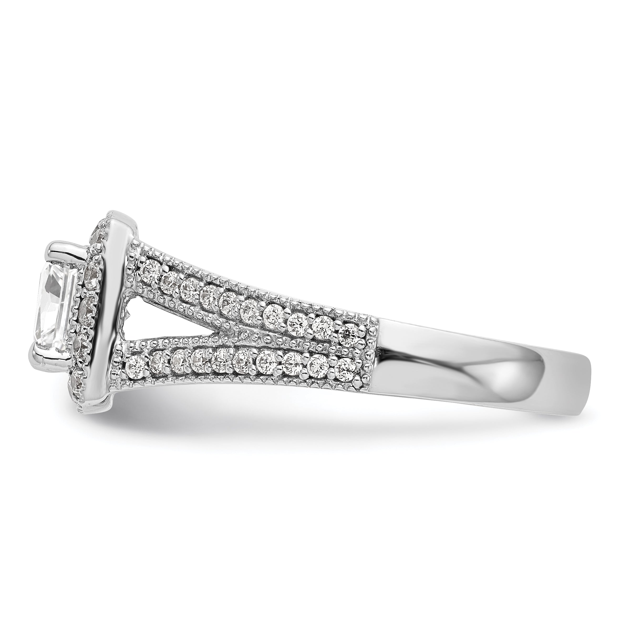 0.75ct. CZ Solid Real 14K White Gold Princess Cushion Halo Engagement Ring
