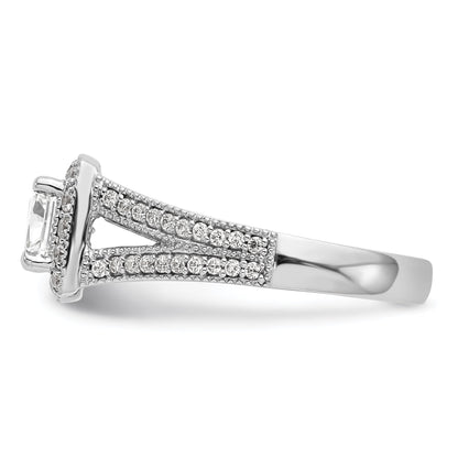 0.75ct. CZ Solid Real 14K White Gold Princess Cushion Halo Engagement Ring