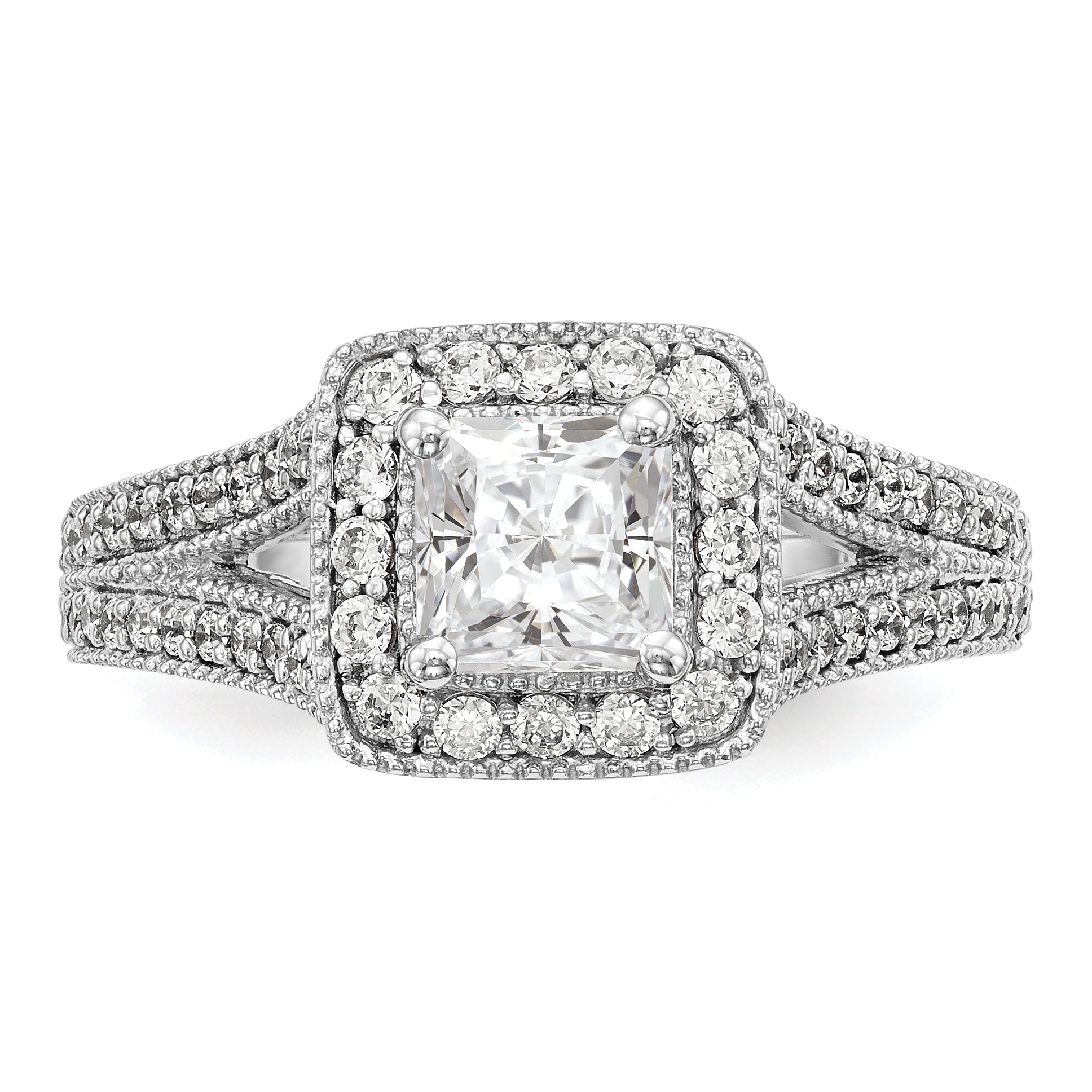 0.75ct. CZ Solid Real 14K White Gold Princess Cushion Halo Engagement Ring