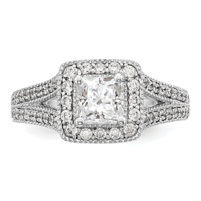0.75ct. CZ Solid Real 14K White Gold Princess Cushion Halo Engagement Ring