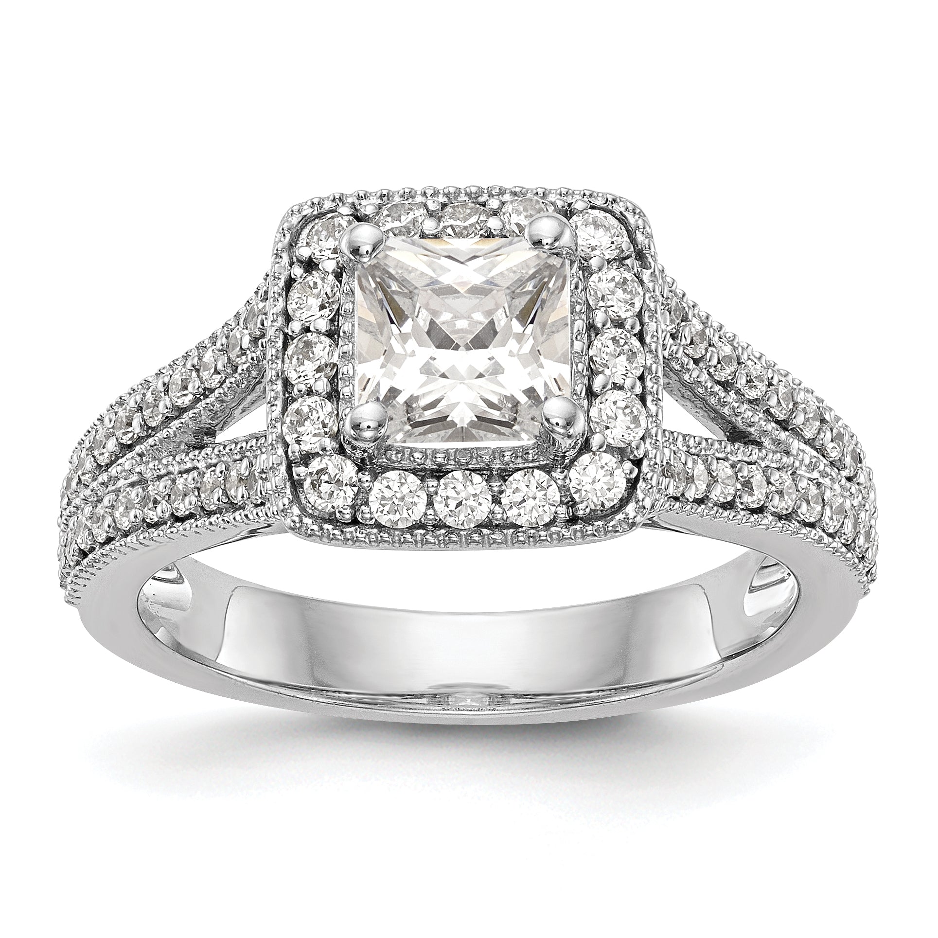0.75ct. CZ Solid Real 14K White Gold Princess Cushion Halo Engagement Ring