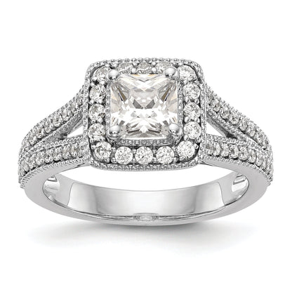 0.75ct. CZ Solid Real 14K White Gold Princess Cushion Halo Engagement Ring