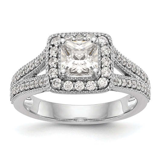 0.75ct. CZ Solid Real 14K White Gold Princess Cushion Halo Engagement Ring