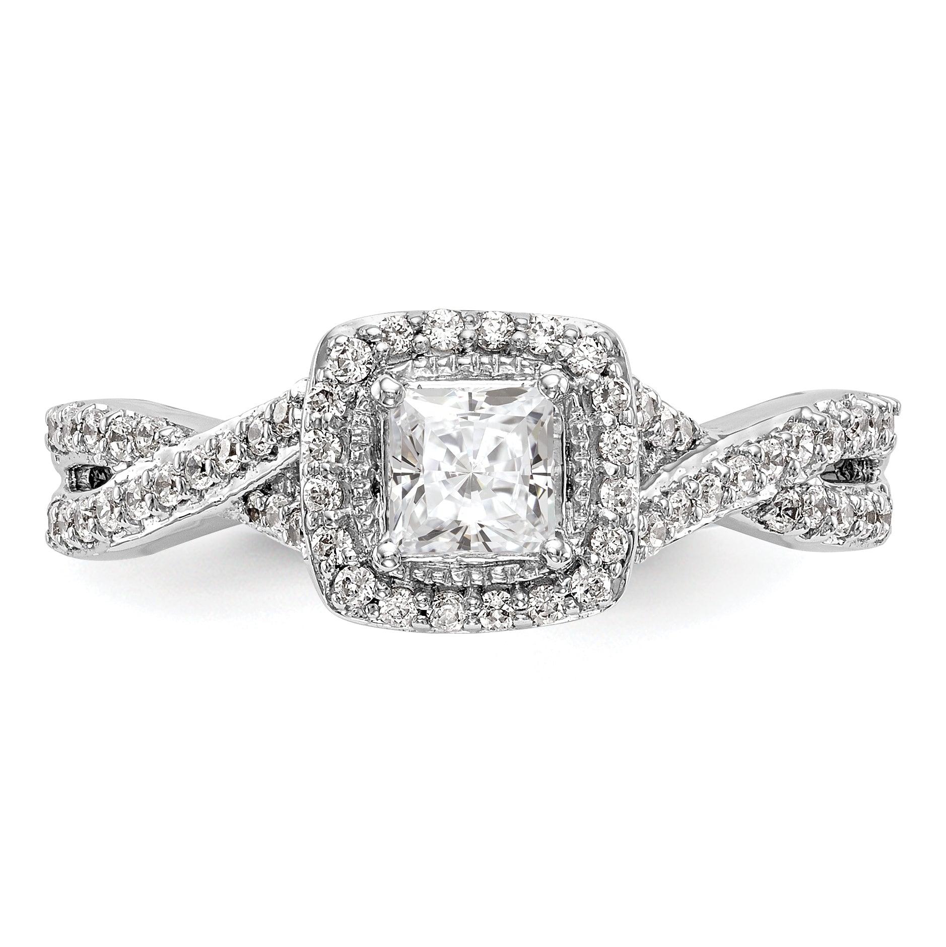 0.25ct. CZ Solid Real 14K White Gold Princess Cushion Halo Engagement Ring