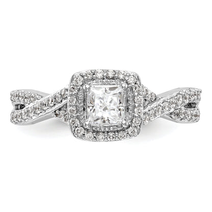 0.25ct. CZ Solid Real 14K White Gold Princess Cushion Halo Engagement Ring