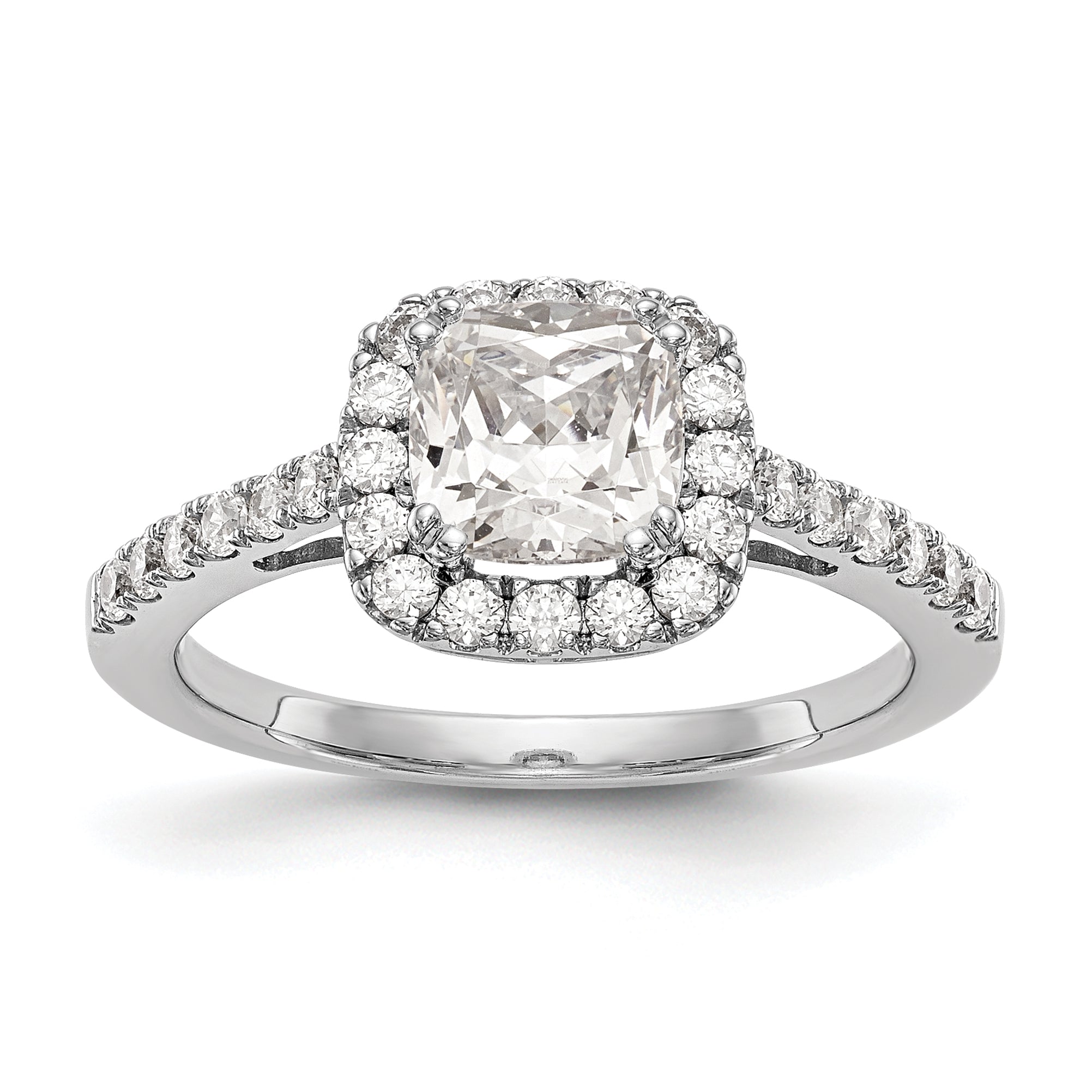 1.25ct. CZ Solid Real 14K White Gold Cushion Halo Engagement Ring