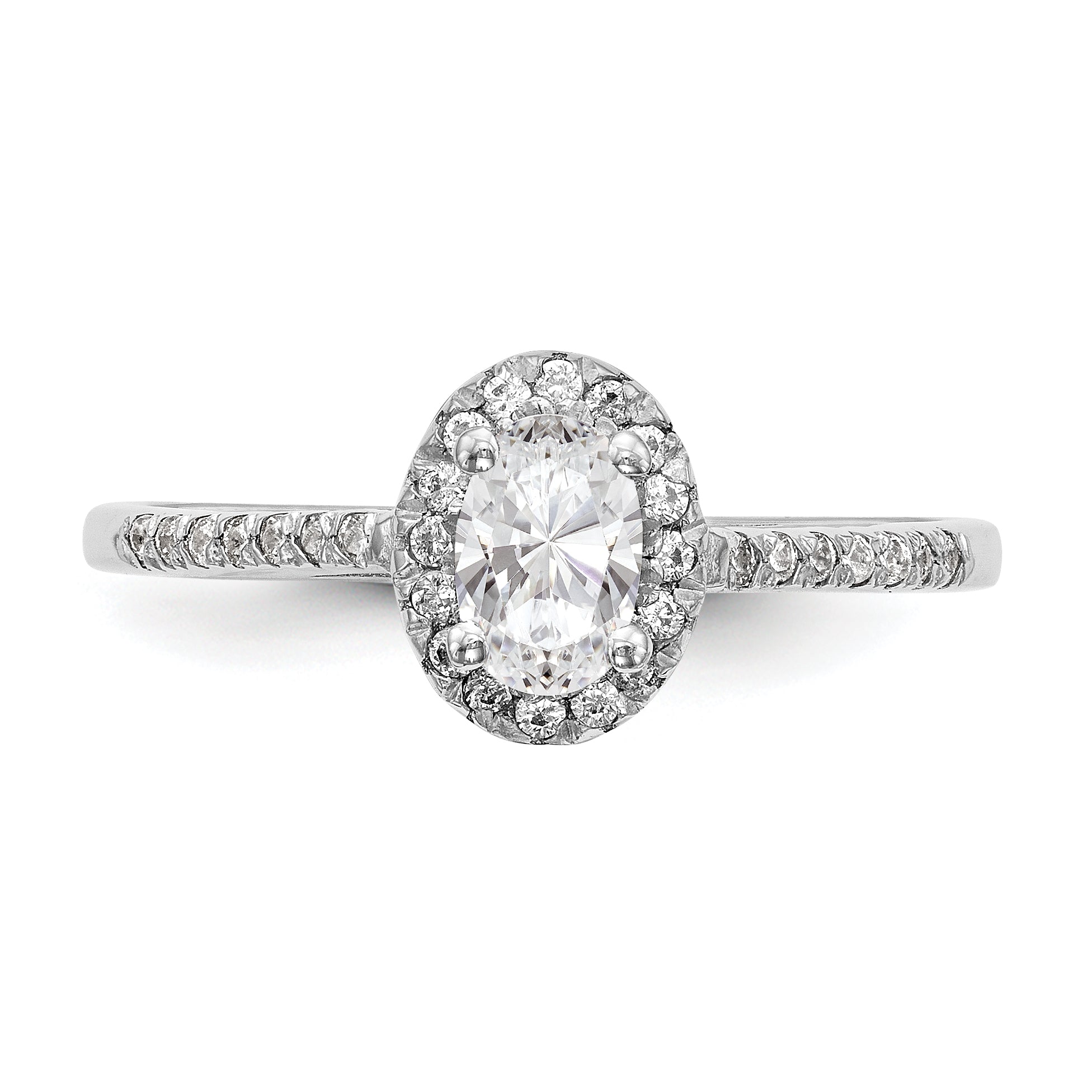 0.25ct. CZ Solid Real 14K White Gold Oval Oval Halo Engagement Ring