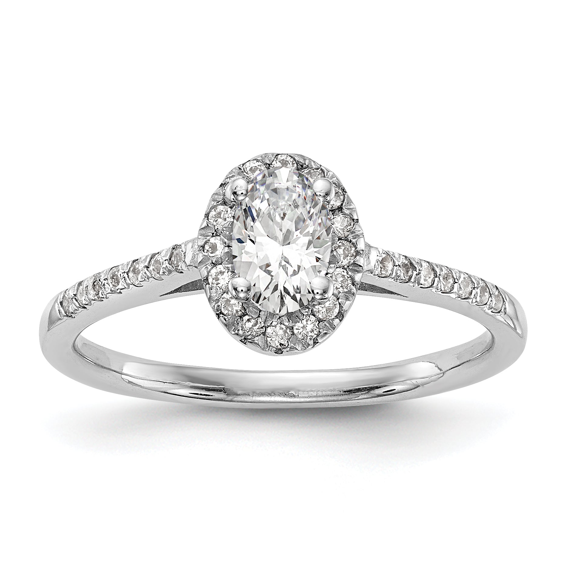 0.25ct. CZ Solid Real 14K White Gold Oval Oval Halo Engagement Ring