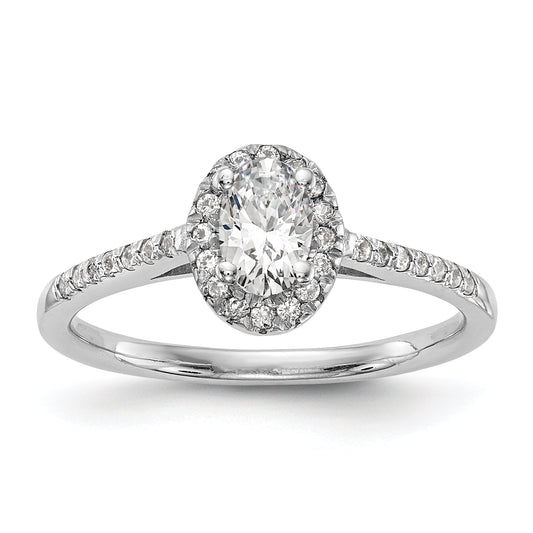 0.25ct. CZ Solid Real 14K White Gold Oval Oval Halo Engagement Ring