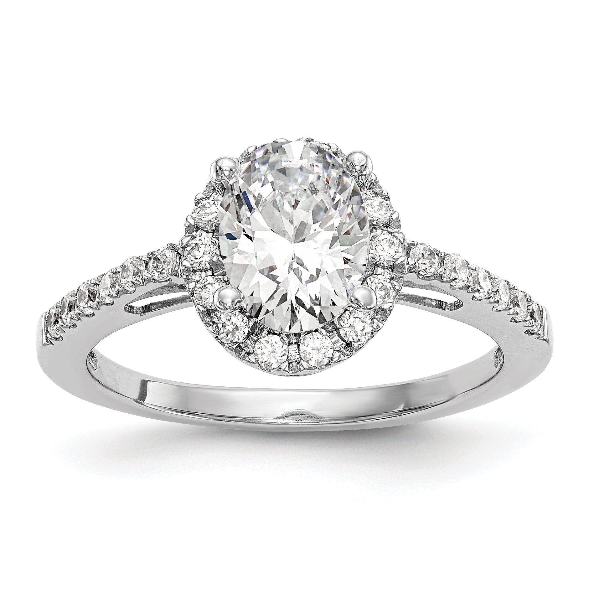 0.50ct. CZ Solid Real 14K White Gold Oval Oval Halo Engagement Ring