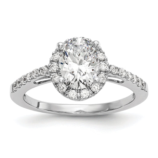0.50ct. CZ Solid Real 14K White Gold Oval Oval Halo Engagement Ring