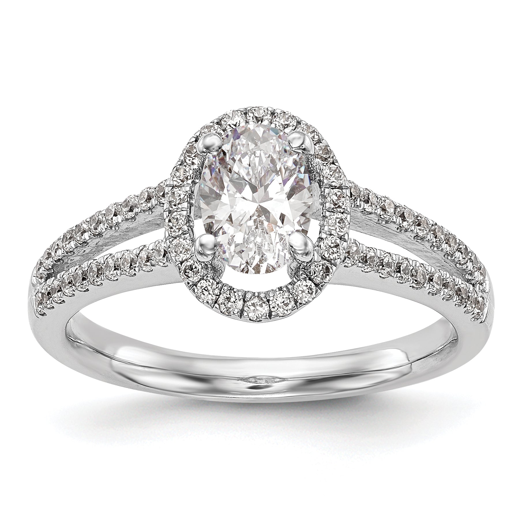 0.75ct. CZ Solid Real 14K White Gold Oval Oval Halo Engagement Ring