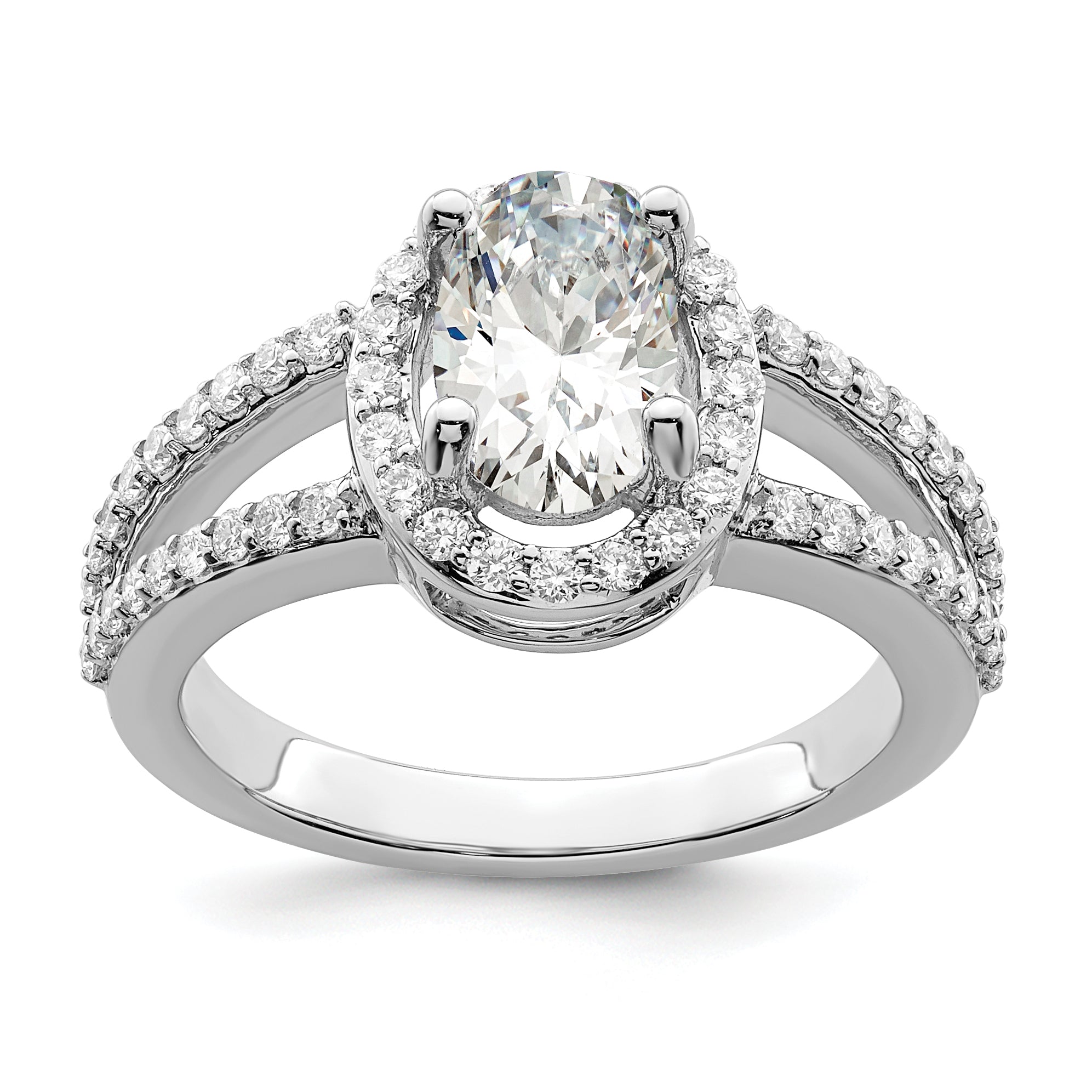 2.00ct. CZ Solid Real 14K White Gold Oval Oval Halo Engagement Ring