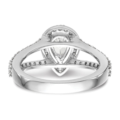 0.75ct. CZ Solid Real 14K White Gold Pear Pear Halo Engagement Ring