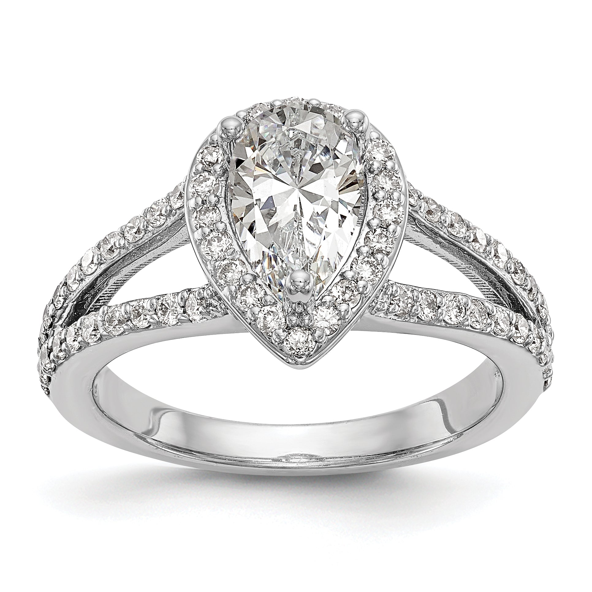 1.00ct. CZ Solid Real 14K White Gold Pear Pear Halo Engagement Ring