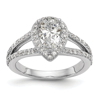 0.75ct. CZ Solid Real 14K White Gold Pear Pear Halo Engagement Ring