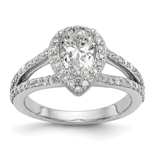 0.75ct. CZ Solid Real 14K White Gold Pear Pear Halo Engagement Ring
