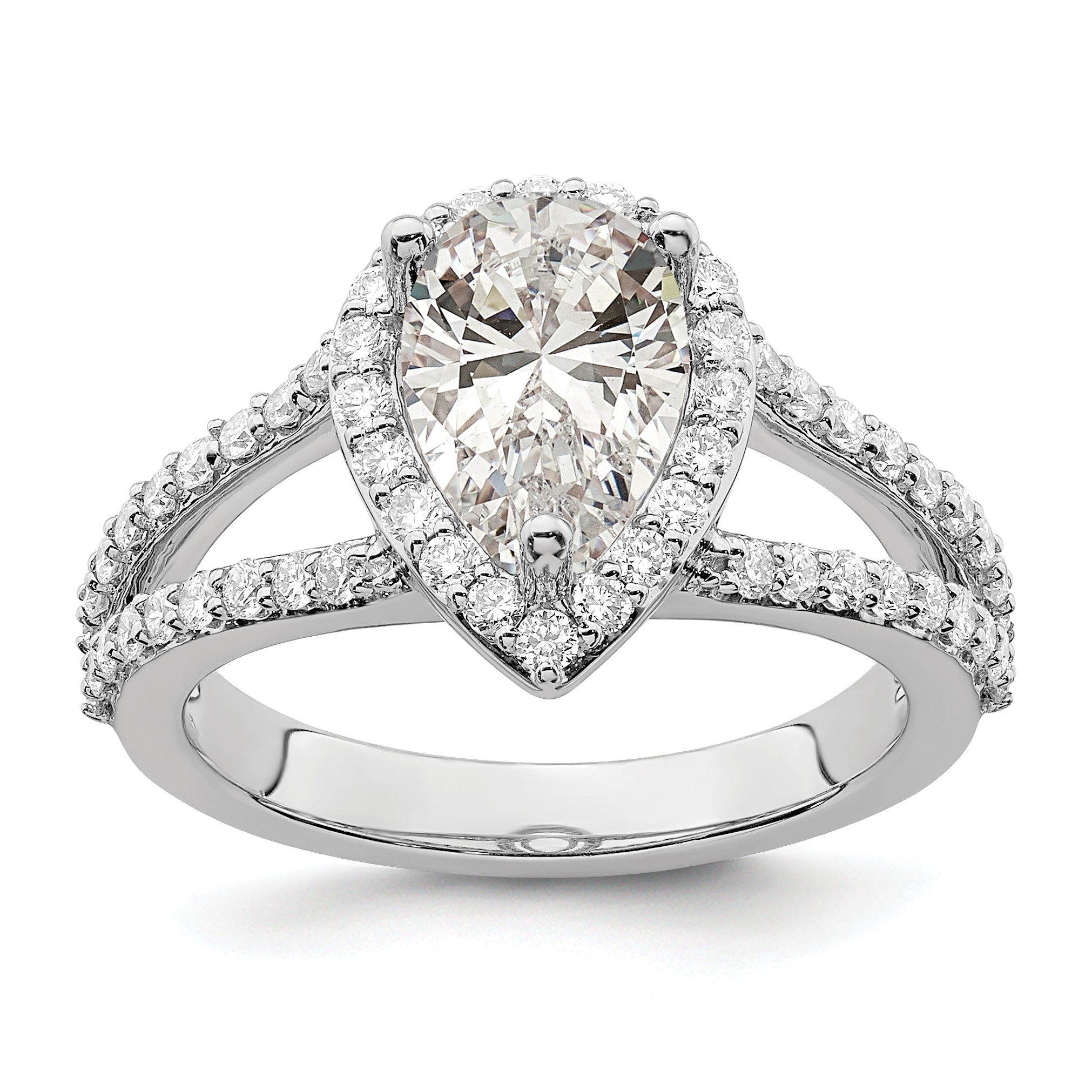1.50ct. CZ Solid Real 14K White Gold Pear Pear Halo Engagement Ring