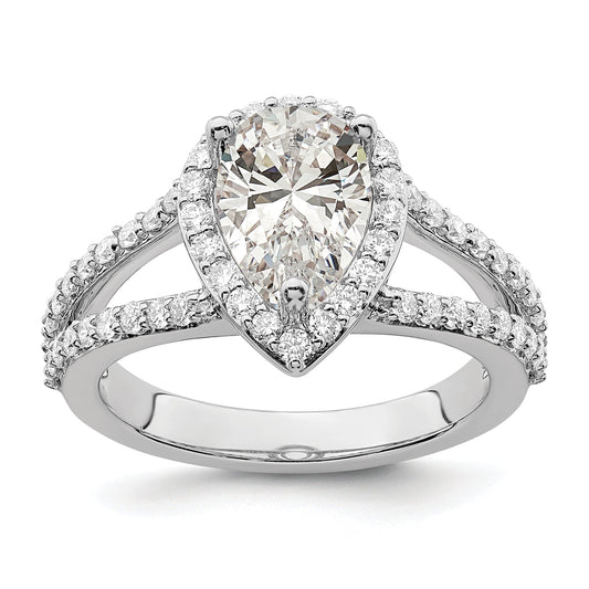1.50ct. CZ Solid Real 14K White Gold Pear Pear Halo Engagement Ring
