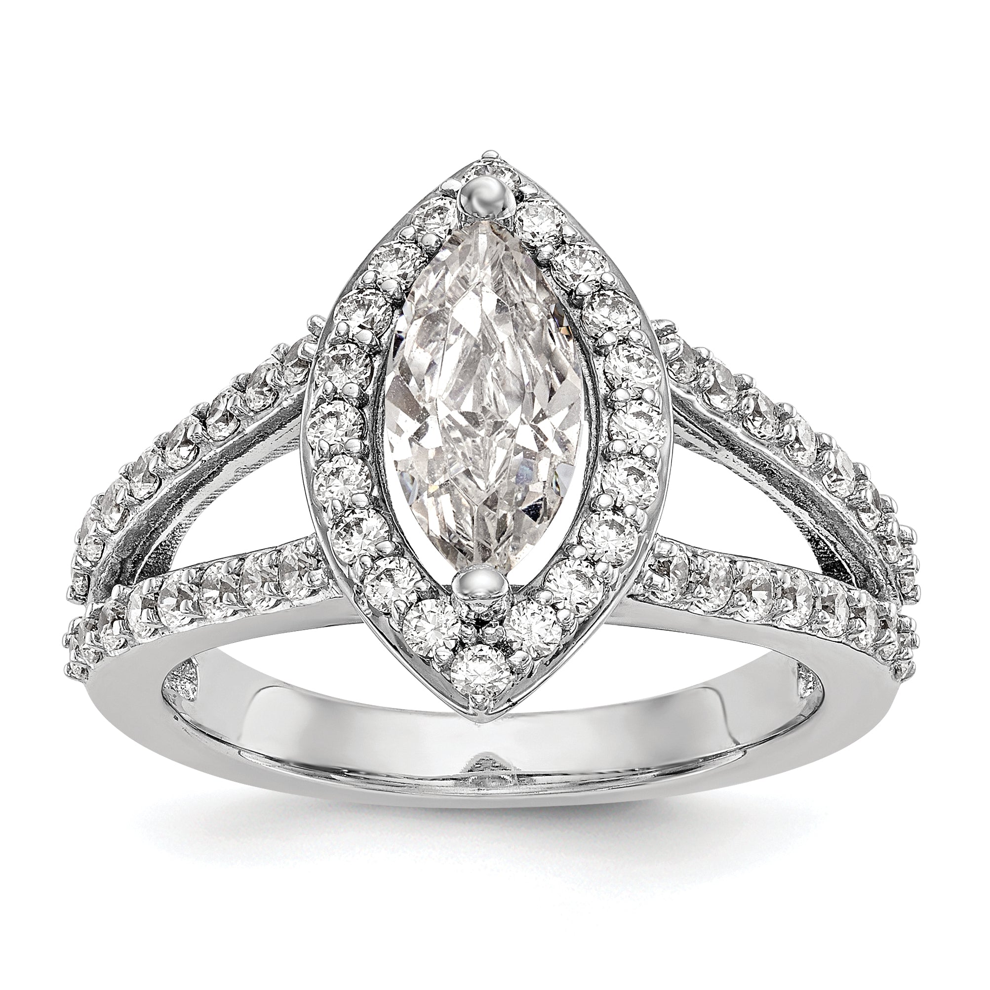 0.25ct. CZ Solid Real 14K White Gold Marquise Halo Engagement Ring