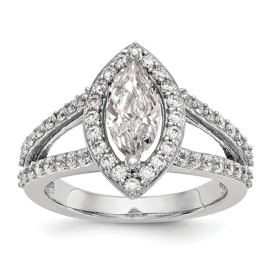 0.25ct. CZ Solid Real 14K White Gold Marquise Halo Engagement Ring