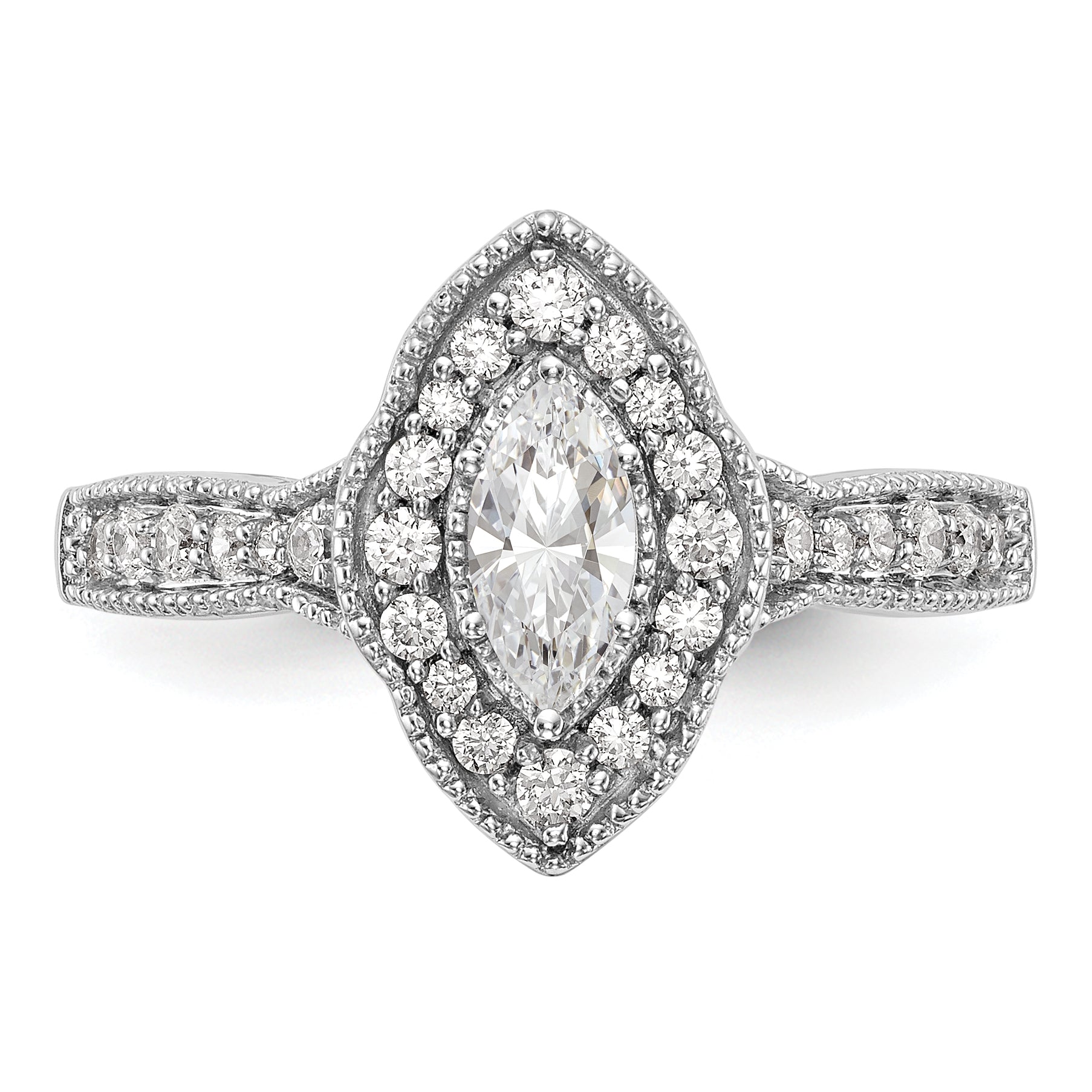 0.38ct. CZ Solid Real 14K White Gold Marquise Halo Engagement Ring