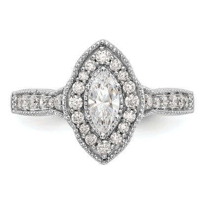 0.38ct. CZ Solid Real 14K White Gold Marquise Halo Engagement Ring