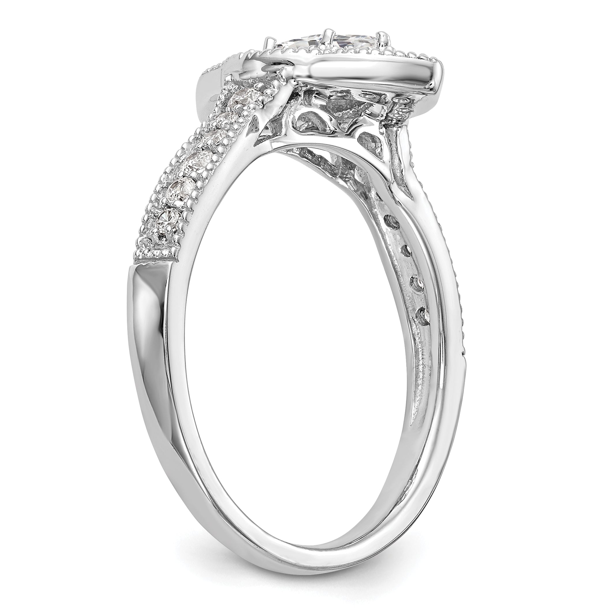 0.38ct. CZ Solid Real 14K White Gold Marquise Halo Engagement Ring