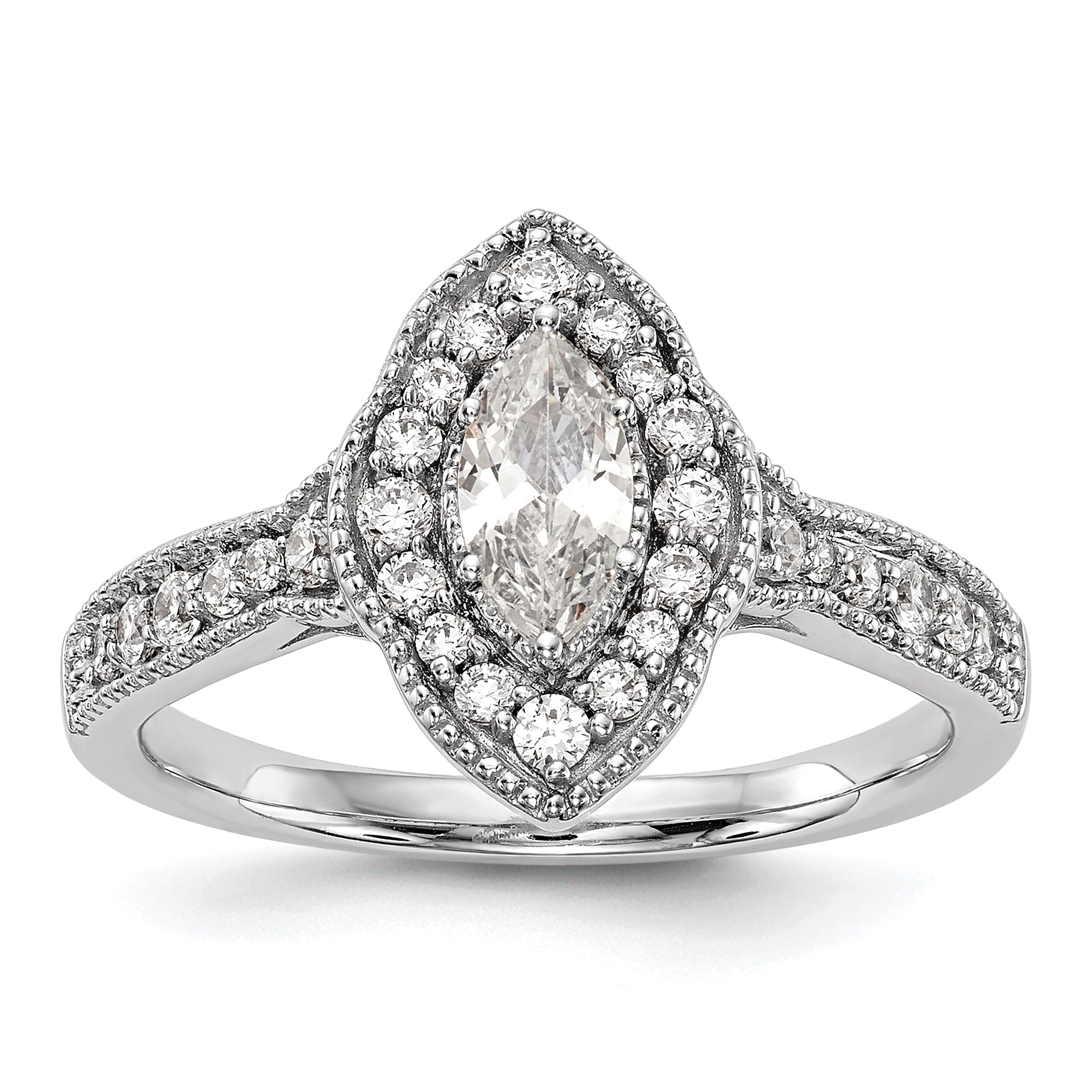 0.38ct. CZ Solid Real 14K White Gold Marquise Halo Engagement Ring