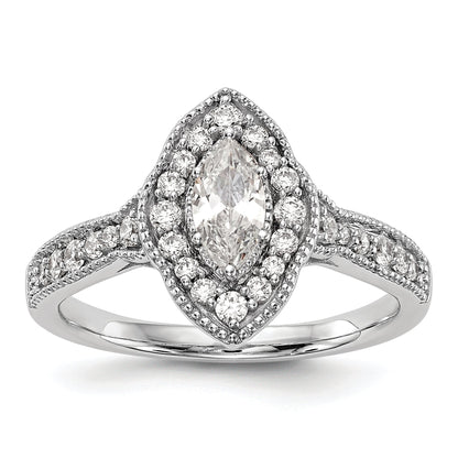 0.38ct. CZ Solid Real 14K White Gold Marquise Halo Engagement Ring