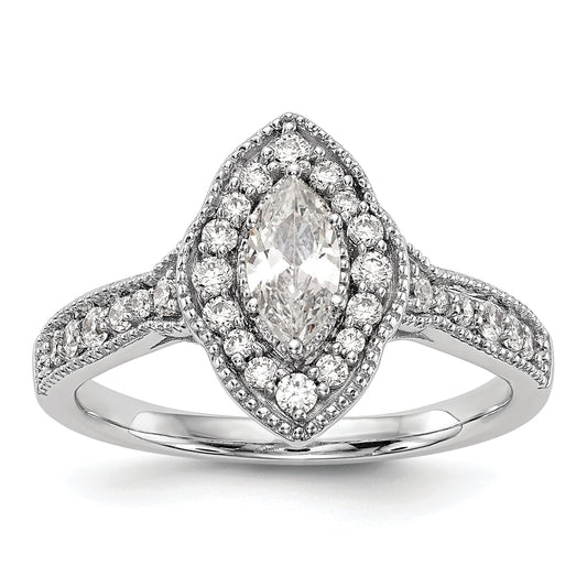 0.38ct. CZ Solid Real 14K White Gold Marquise Halo Engagement Ring