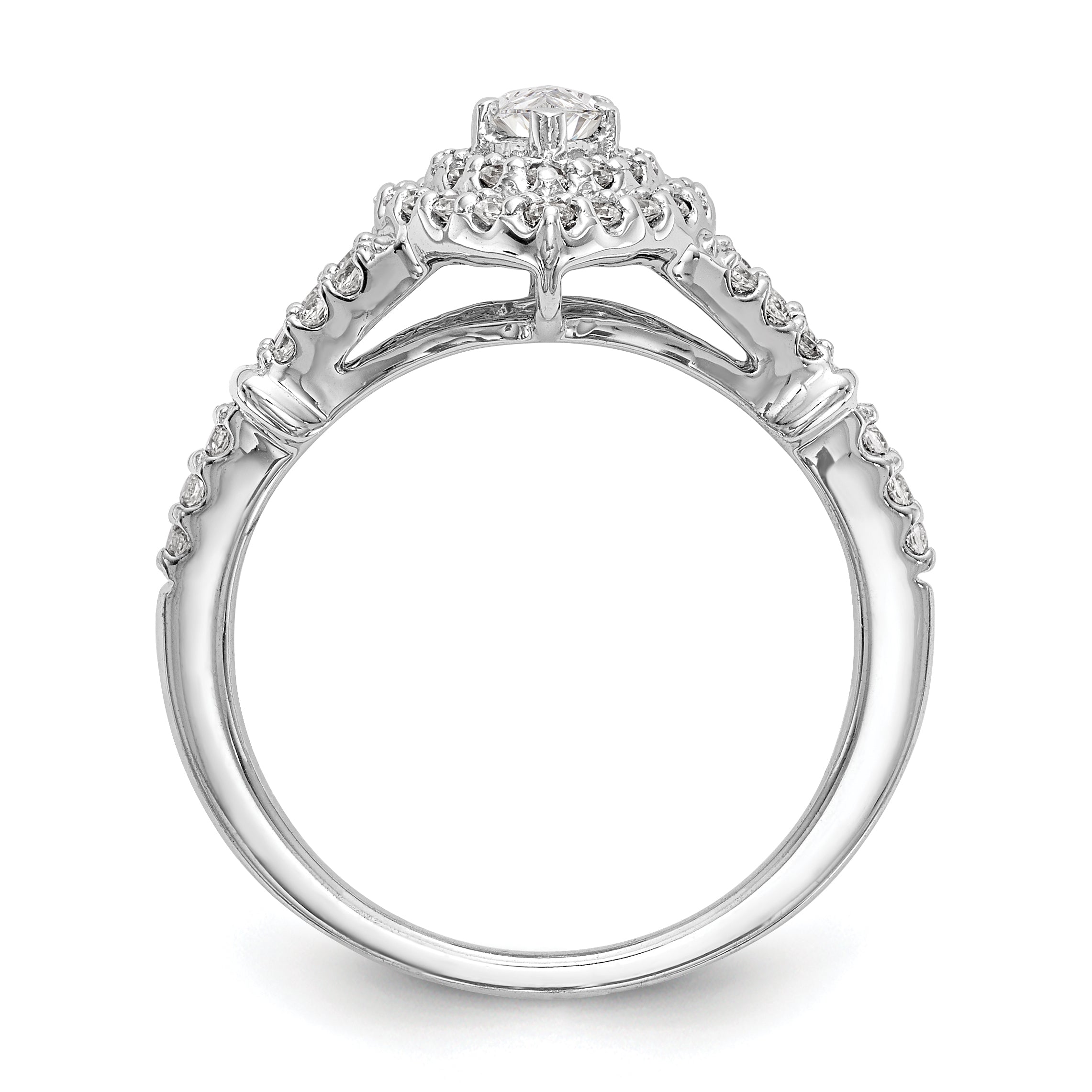 0.38ct. CZ Solid Real 14K White Gold Marquise Double Halo Engagement Ring