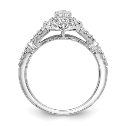 0.38ct. CZ Solid Real 14K White Gold Marquise Double Halo Engagement Ring