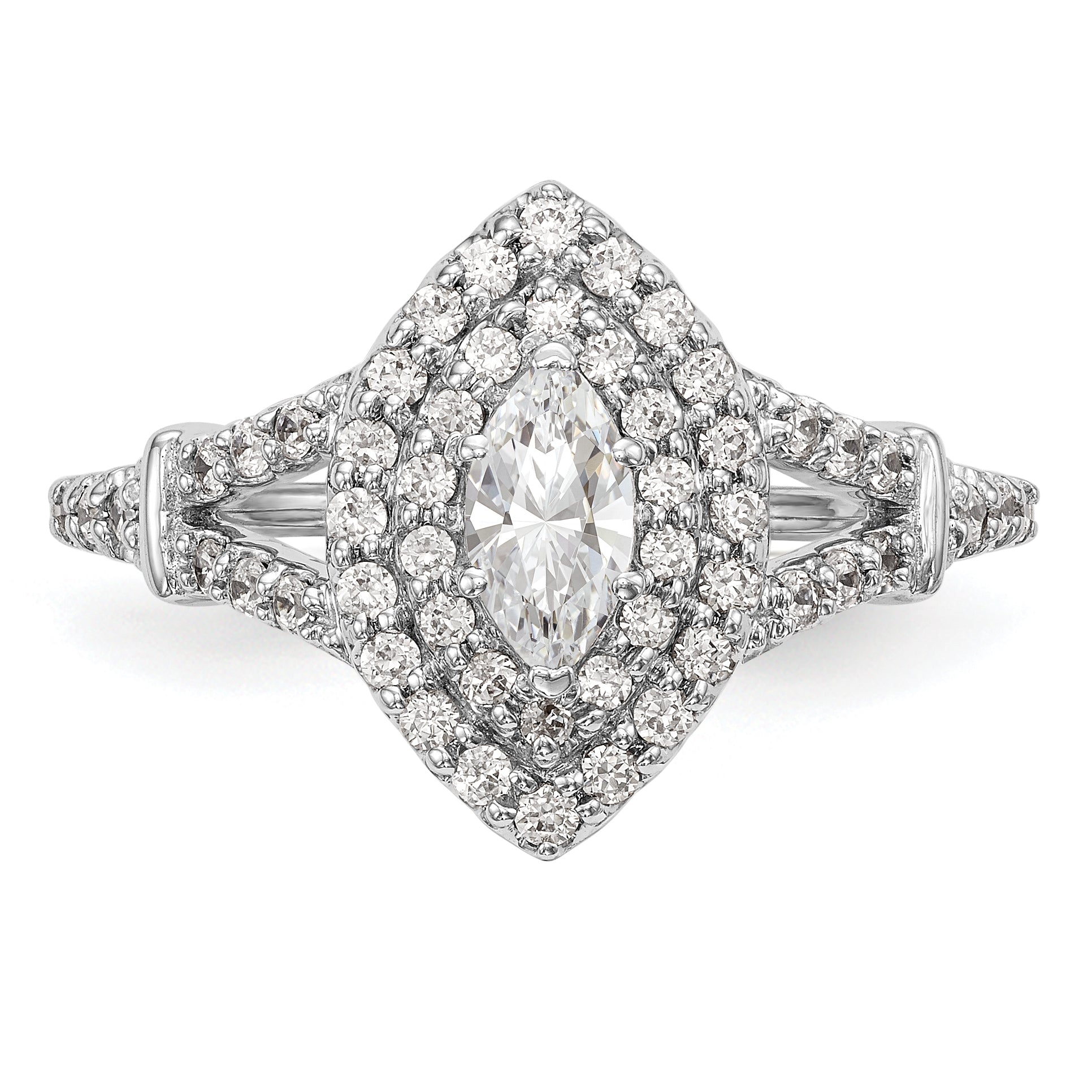 0.38ct. CZ Solid Real 14K White Gold Marquise Double Halo Engagement Ring
