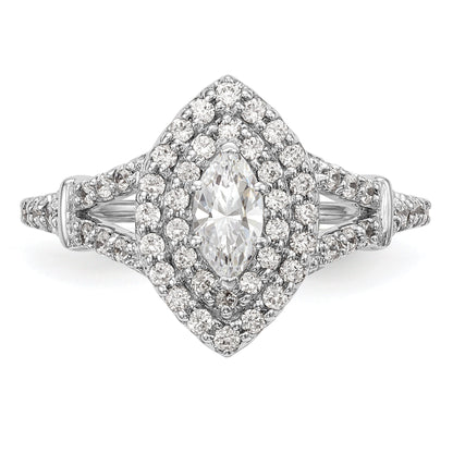 0.38ct. CZ Solid Real 14K White Gold Marquise Double Halo Engagement Ring