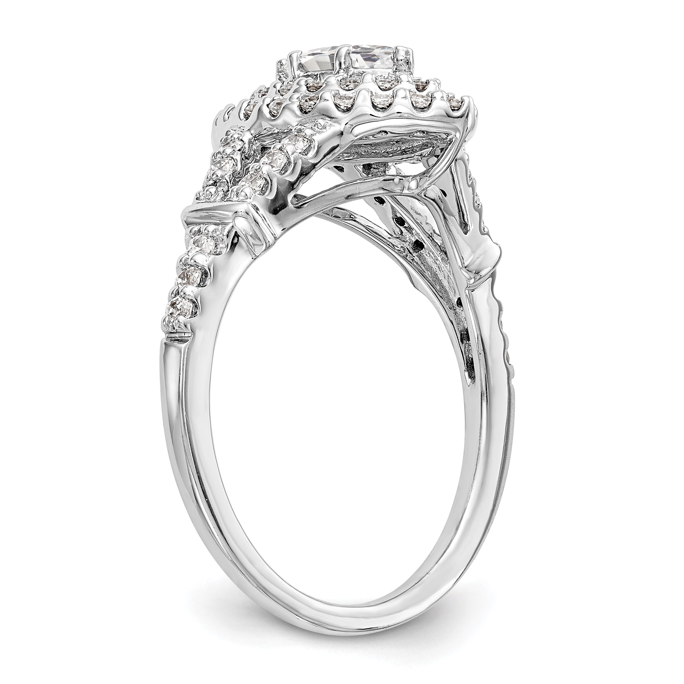 0.38ct. CZ Solid Real 14K White Gold Marquise Double Halo Engagement Ring