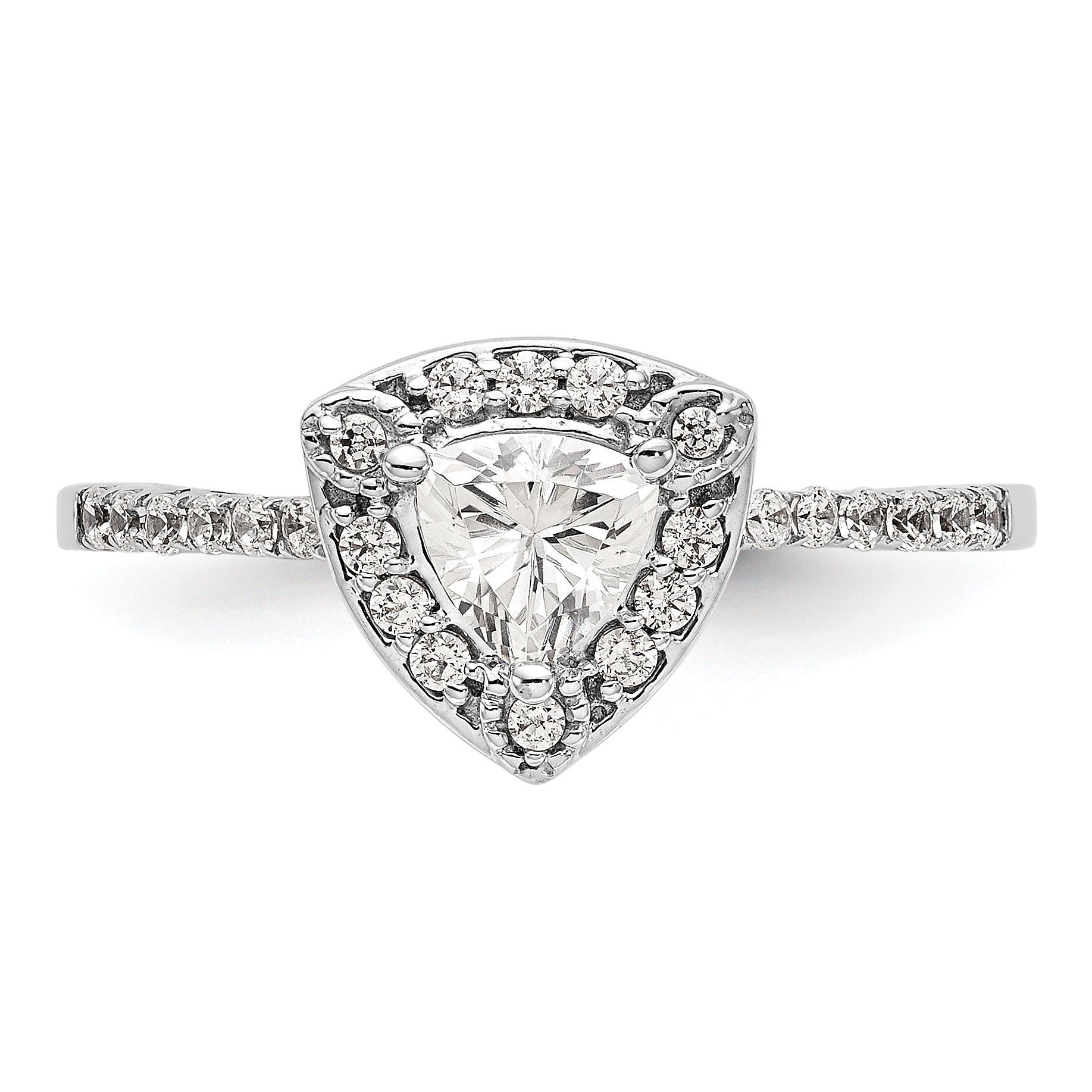 0.50ct. CZ Solid Real 14K White Gold Trillion Halo Engagement Ring