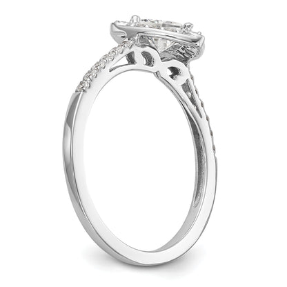 0.50ct. CZ Solid Real 14K White Gold Trillion Halo Engagement Ring