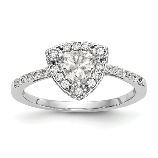 0.25ct. CZ Solid Real 14K White Gold Trillion Halo Engagement Ring