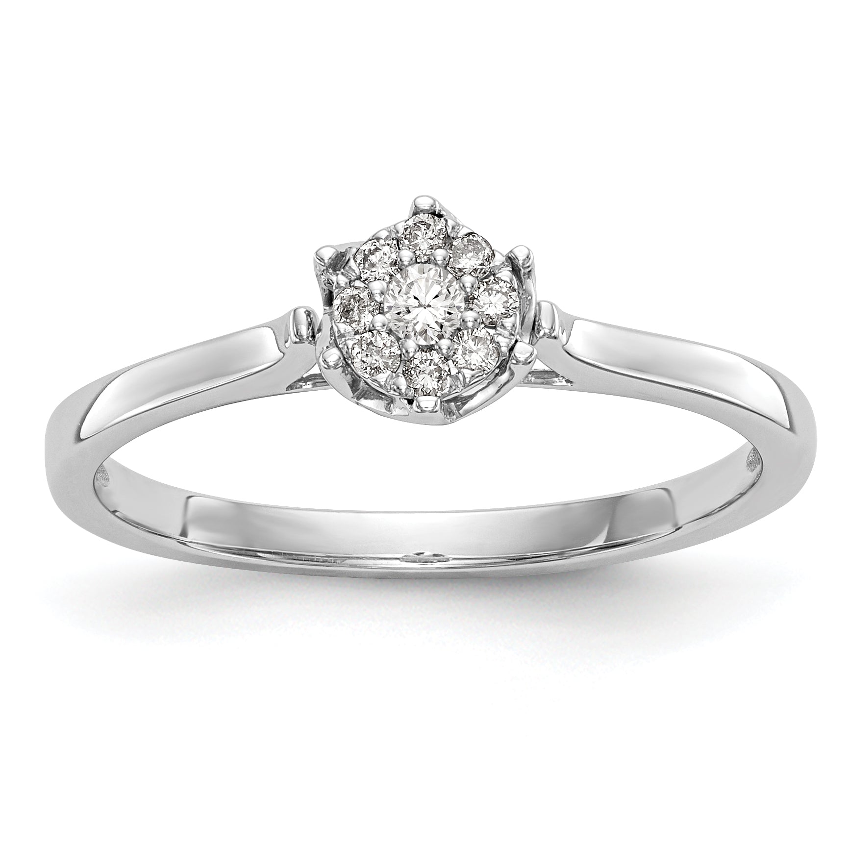 0.10ct. CZ Solid Real 14k White Gold Complete Cluster Engagement Ring