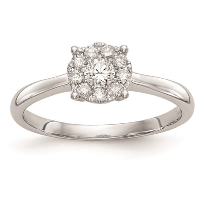 14K White Gold Complete Real Diamond Cluster Engagement Ring