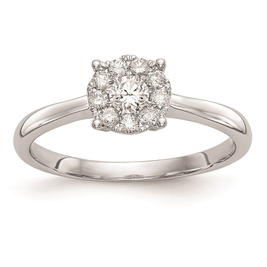 14K White Gold Complete Real Diamond Cluster Engagement Ring